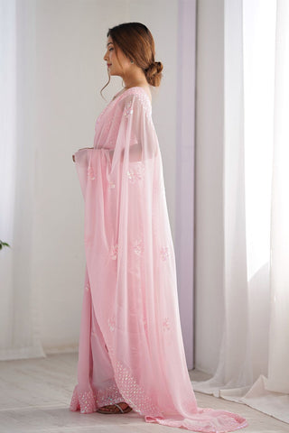 Light Pink Georgette Silk Saree_Kumari Sarees