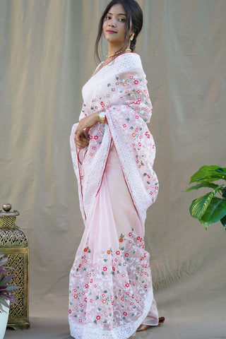 LIGHT PINK ORGANZA SILK SAREE