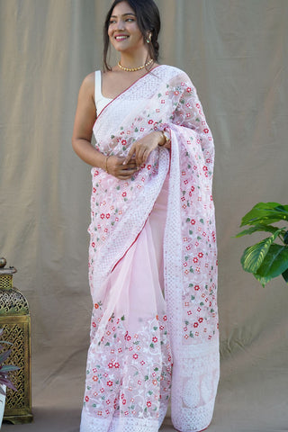 LIGHT PINK ORGANZA SILK SAREE