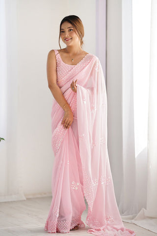 Light Pink Georgette Silk Saree_Kumari Sarees