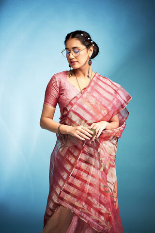 Light Pink Tissue Silk Saree