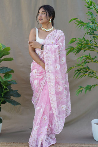 LIGHT PINK ORGANZA SILK SAREE