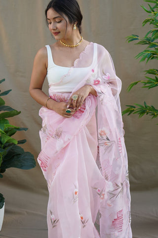 Light Pink Organza Silk Saree