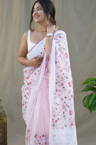 LIGHT PINK ORGANZA SILK SAREE