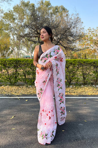 LIGHT PINK ORGANZA SILK SAREE