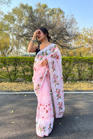 LIGHT PINK ORGANZA SILK SAREE