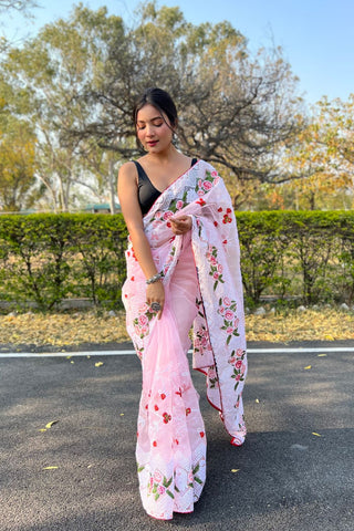 LIGHT PINK ORGANZA SILK SAREE