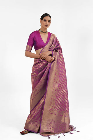 Light Purple Kanjeevaram Handloom Silk Saree