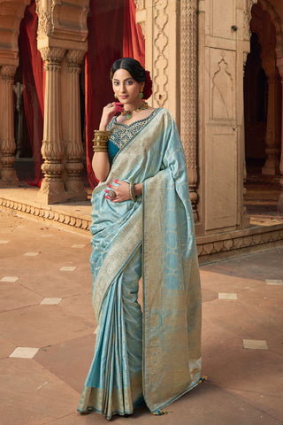 Light Blue Pure Satin Fancy Saree