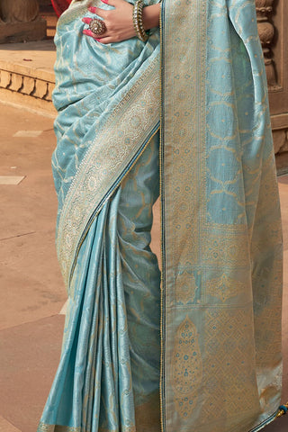 Light Blue Pure Satin Fancy Saree