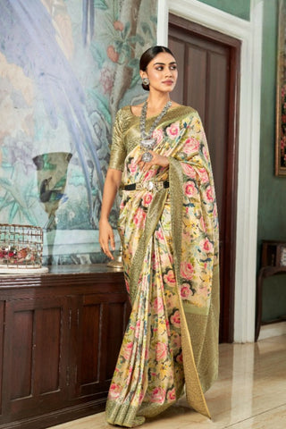 Brown Satin Silk With Zari Weaving Border Saree