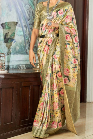 Brown Satin Silk With Zari Weaving Border Saree