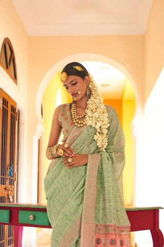 Light Green Handloom Tussar Silk Saree_Kumari Sarees