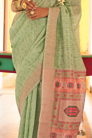 Light Green Handloom Tussar Silk Saree_Kumari Sarees