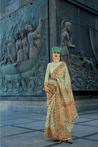 Light Green Organza Kashmiri Handloom Sarees