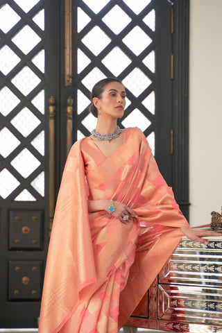 LIGHT ORANGE LEHARIYA - MODAL HANDLOOM WEAVING SAREE