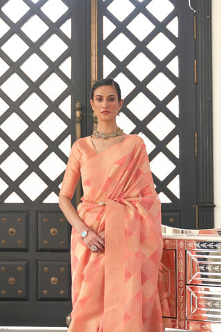 LIGHT ORANGE LEHARIYA - MODAL HANDLOOM WEAVING SAREE