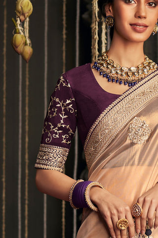 Light Orange Soft Tissue Silk Saree