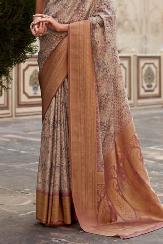 Light Pink Soft Tissue With Zari Digital Print Saree