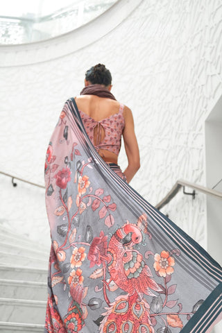 LIGHT PINK PURE SILK CREEP SAREE