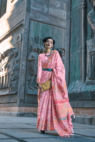 Light Pink Organza Kashmiri Handloom Sarees