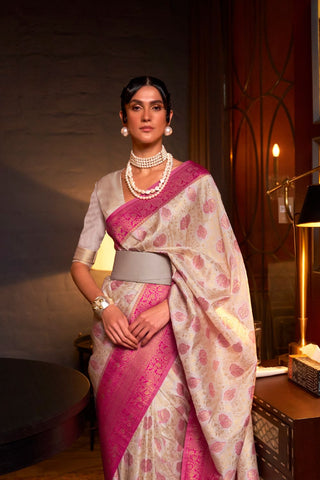 Light Pink Pure Chaap Handloom Weaving Silk Saree