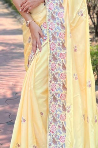 LIGHT YELLOW SIMMER SILK SAREE