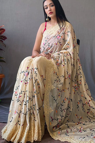 LIGHT YELLOW GEORGETTE SILK SAREE