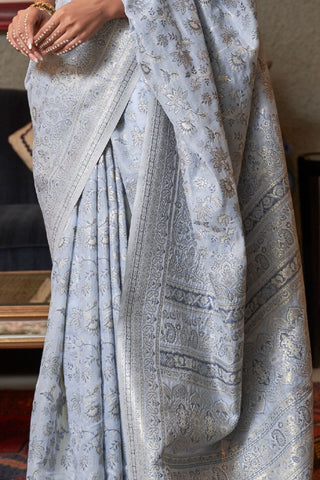 Light Blue Kashmiri Modal Handloom Weaving Silk Saree_Kumari Sarees