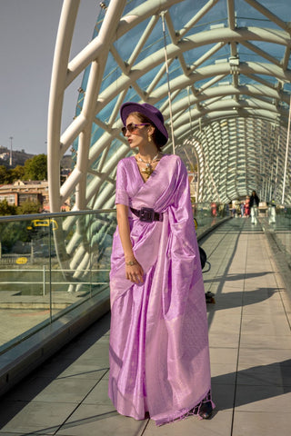 Lilac Katan Silk Handloom Weaving Saree