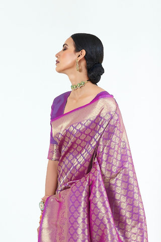 Lilac Kanjeevaram Handloom Silk Saree