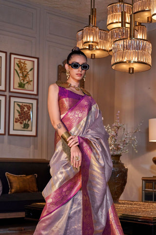 Lilac Zari Handloom Weaving Silk Saree_Kumari Sarees