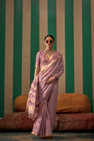 Lilac Spun Handloom Weaving Silk Saree