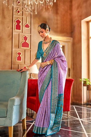 Lilac Patola Silk Saree With Sambalpuri Pallu_Kumari Sarees