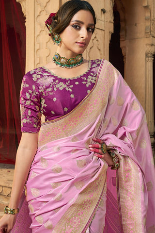 Lilac Pure Satin Fancy Saree