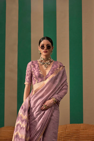 Lilac Spun Handloom Weaving Silk Saree