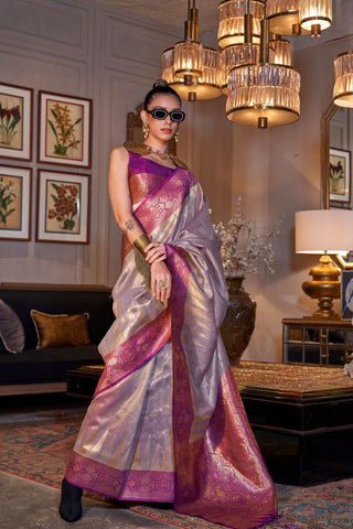 Lilac Zari Handloom Weaving Silk Saree_Kumari Sarees