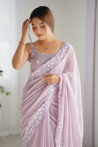 Lilac Georgette Silk Saree