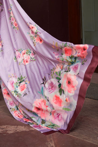 LILAC DIGITAL PRINTED SATIN CREPE SAREE