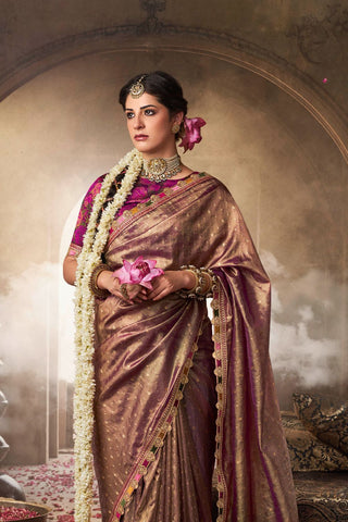 Lilac Pure Tissue With Beaufort Multicolored Lace Saree_Kumari Sarees