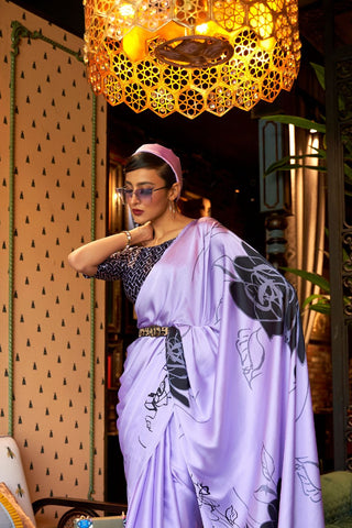 LILAC PRINTED JAPAN SATIN CREPE SAREE