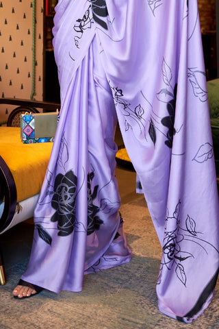 LILAC PRINTED JAPAN SATIN CREPE SAREE