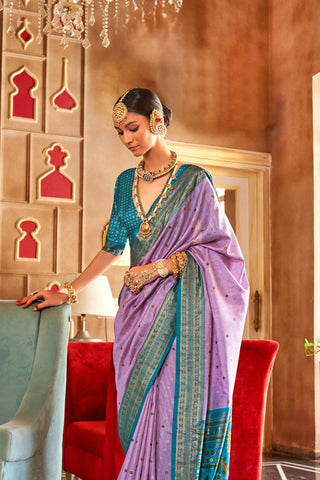 Lilac Patola Silk Saree With Sambalpuri Pallu_Kumari Sarees