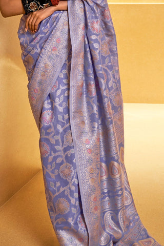 LILAC CHIKANKARI LUCKNOWI WEAVING SAREE