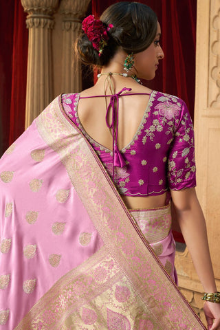 Lilac Pure Satin Fancy Saree