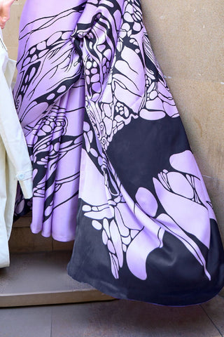 LILAC PRINT SATIN CREPE SAREES