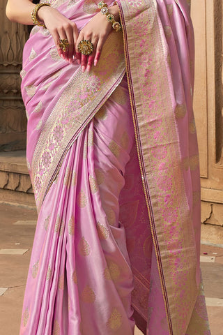 Lilac Pure Satin Fancy Saree