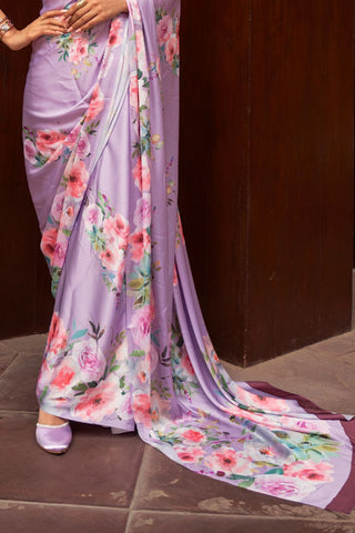 LILAC DIGITAL PRINTED SATIN CREPE SAREE