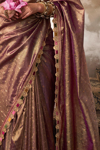 Lilac Pure Tissue With Beaufort Multicolored Lace Saree_Kumari Sarees