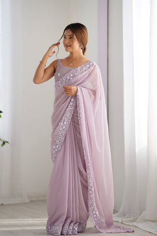 Lilac Georgette Silk Saree